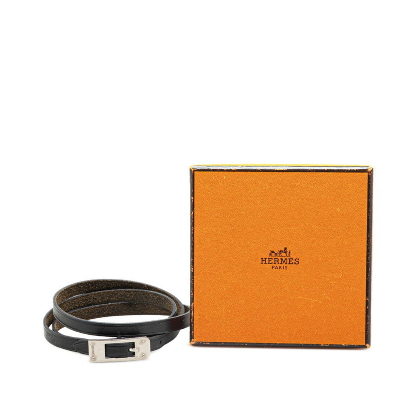 Hermes Kelly Ardion Bracelet Black Leather Metal