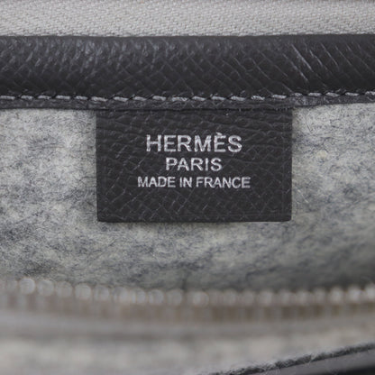 Hermes Too Doo 29 Felt And Epsom Leather Flat Pouch/Clutch Bag With Silver Hardware