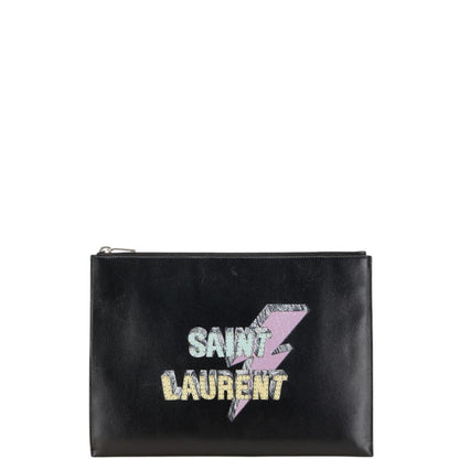 Saint Laurent Logo Print Studded Ipad Tablet Case Clutch Bag In Black