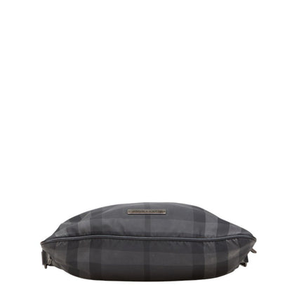 Burberry Check Logo Plate Shoulder Bag Black Nylon Leather