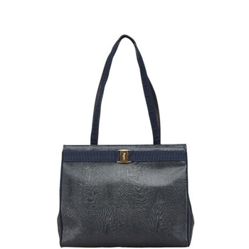 Salvatore Ferragamo Vara Embossed Tote Bag Handbag Aq21 2530 Black Leather