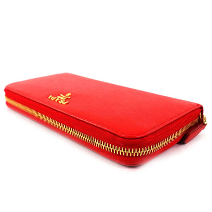 Prada 1Ml506 Vitello Move Logo Hardware Round Zip Leather Long Wallet Lacca1 Red With Box And Dust