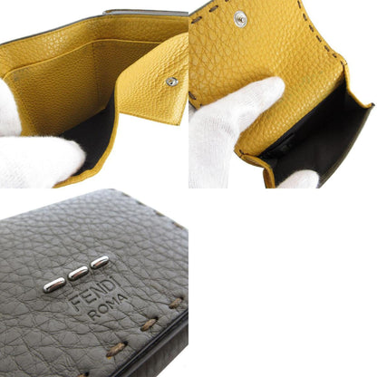 Fendi Tri-Fold Wallet Leather Grey Silver