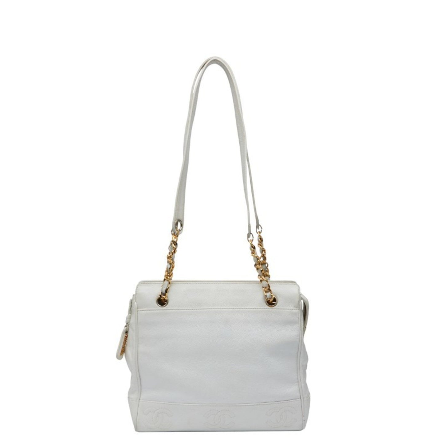 Chanel Triple Coco Mark Chain Shoulder Bag In White Caviar Skin