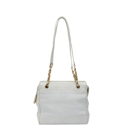 Chanel Triple Coco Mark Chain Shoulder Bag In White Caviar Skin