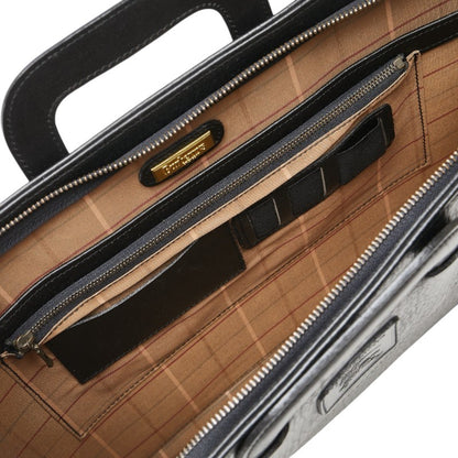 Burberry'S Check Lining Business Bag Briefcase In Black Leather