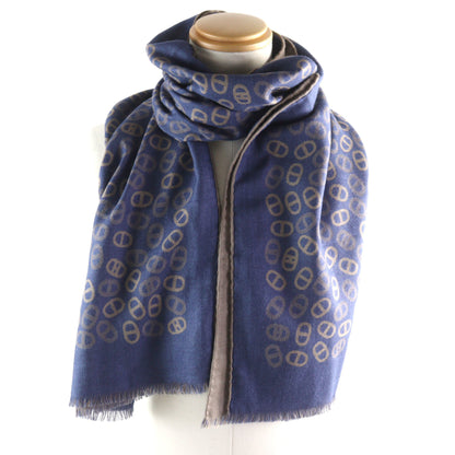 Hermes Men'S Cashmere And Silk Chaine D'Ancre All-Over Print Two-Tone Stole/Scarf In Blue Light