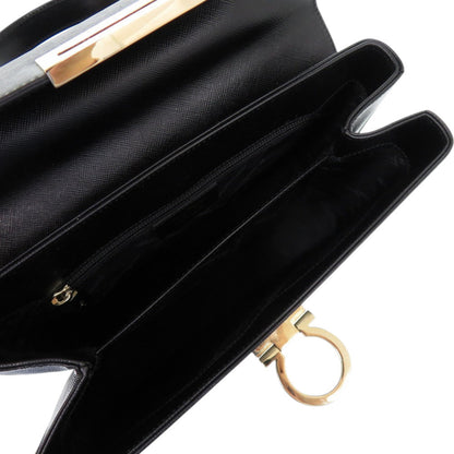 Salvatore Ferragamo Gancini Af-21 0290 Leather Black Handbag 0541
