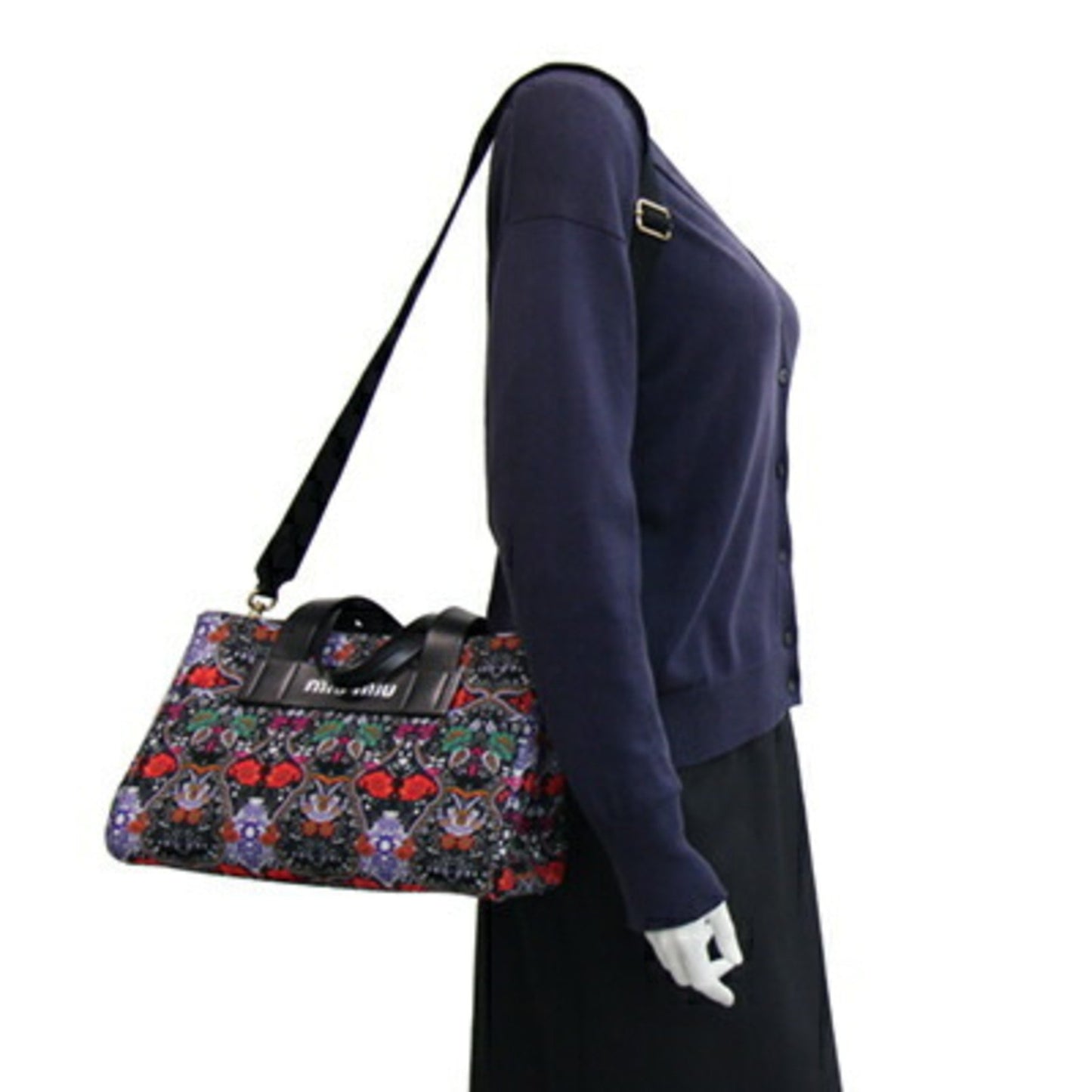 Miu Miu Miu Handbag Canapa Black Multicolor Canvas Leather Shoulder Bag Hand Tote