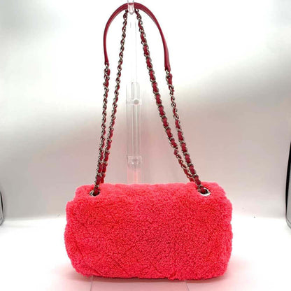 Chanel Chain Shoulder Bag Pink Neon Color Pochette 2Way Matelasse Pattern
