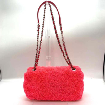 Chanel Chain Shoulder Bag Pink Neon Color Pochette 2Way Matelasse Pattern