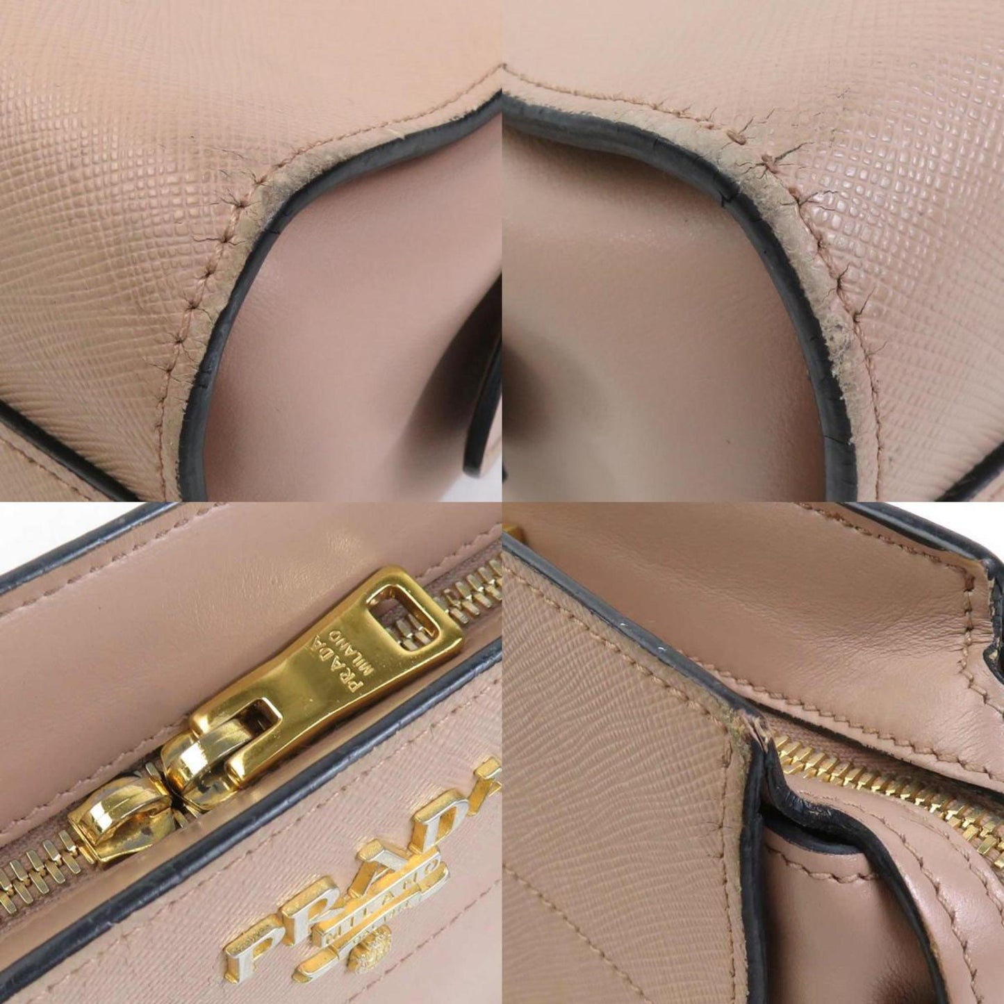 Prada Shoulder Bag Leather Pink Beige