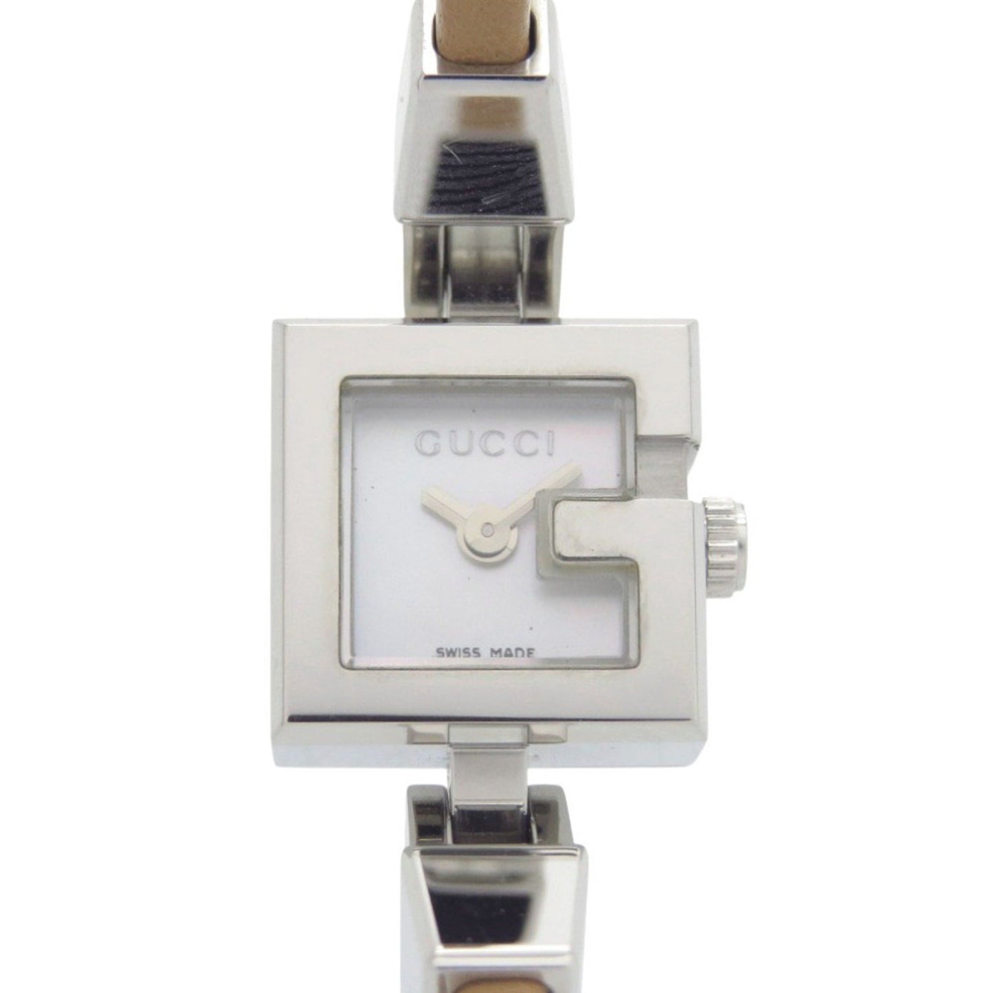 Like New Gucci 102 Stainless Steel Leather Watch With Shell Dial And Brown Quartz Movement