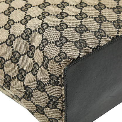 Gucci Gg Canvas Tote Bag Handbag 002 1098 Beige Black Leather