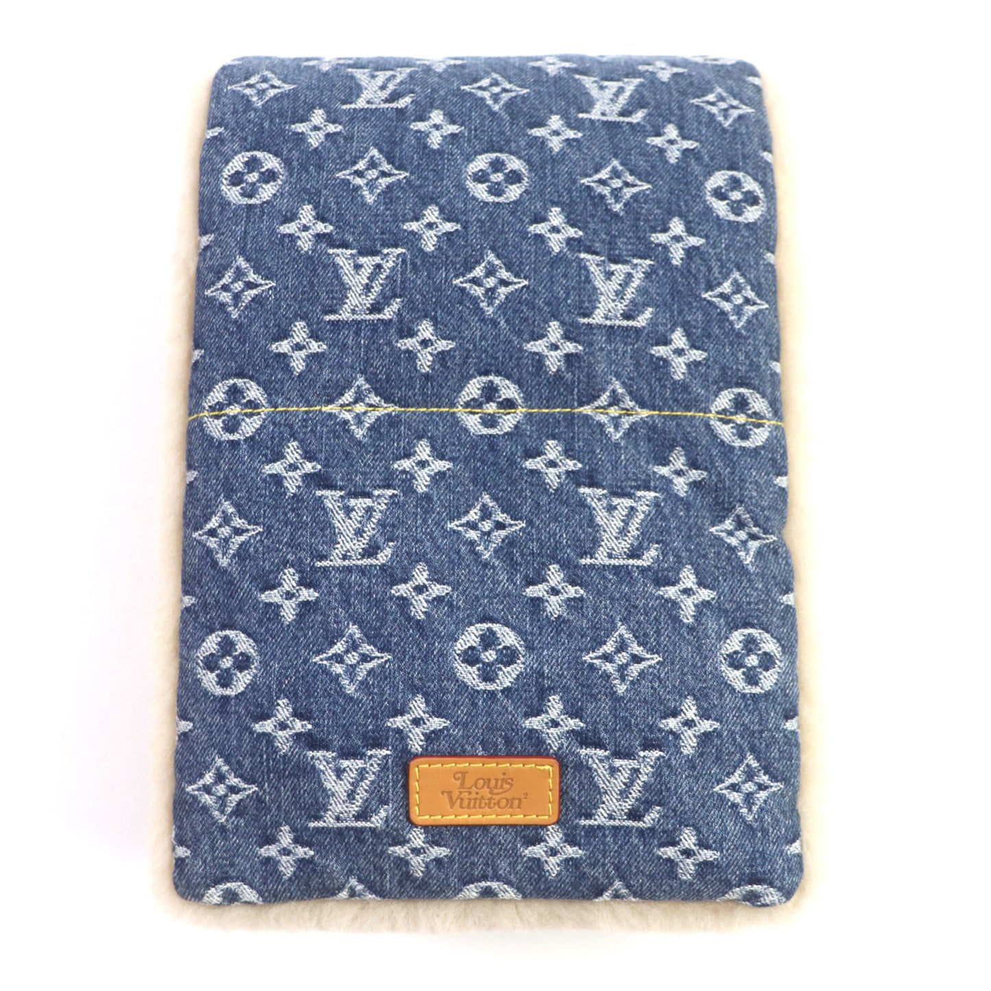 Louis Vuitton Nigo Echarpe Shearling Monogram Denim Leather Patch Reversible Scarf Blue/Beige With
