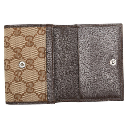 Gucci Gg Canvas Logo Plate Card Case 131886 Beige Dark Brown Leather