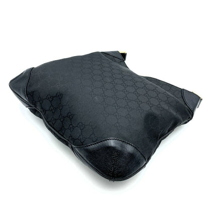 Gucci 257296 Shoulder Bag Gg Nylon Leather Black
