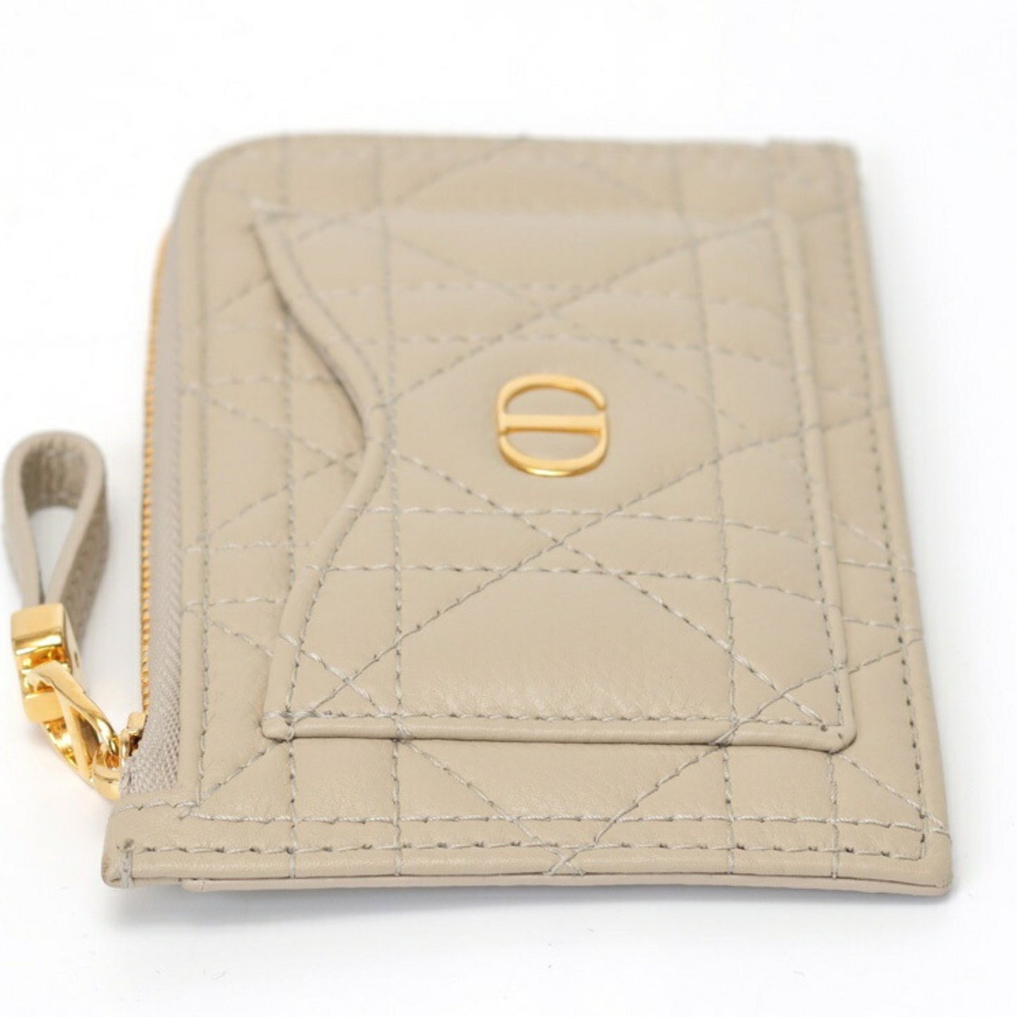 Christian Dior Dior Caro Cosmos Zip Card Holder Case S5131Uwhc_M116 Cannage Calfskin Beige K-157764