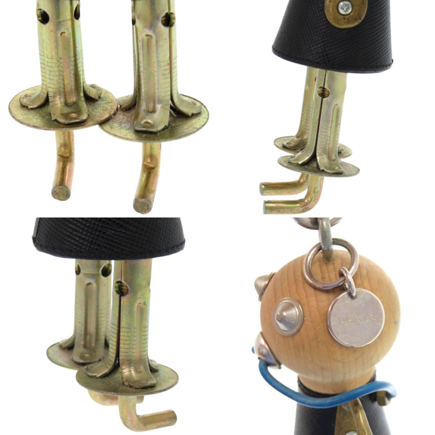 Prada Robot Leather Wood Metal Black Keychain 1707 Prada