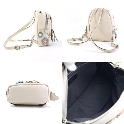Fendi Backpack Leather Light Beige Multicolor Silver
