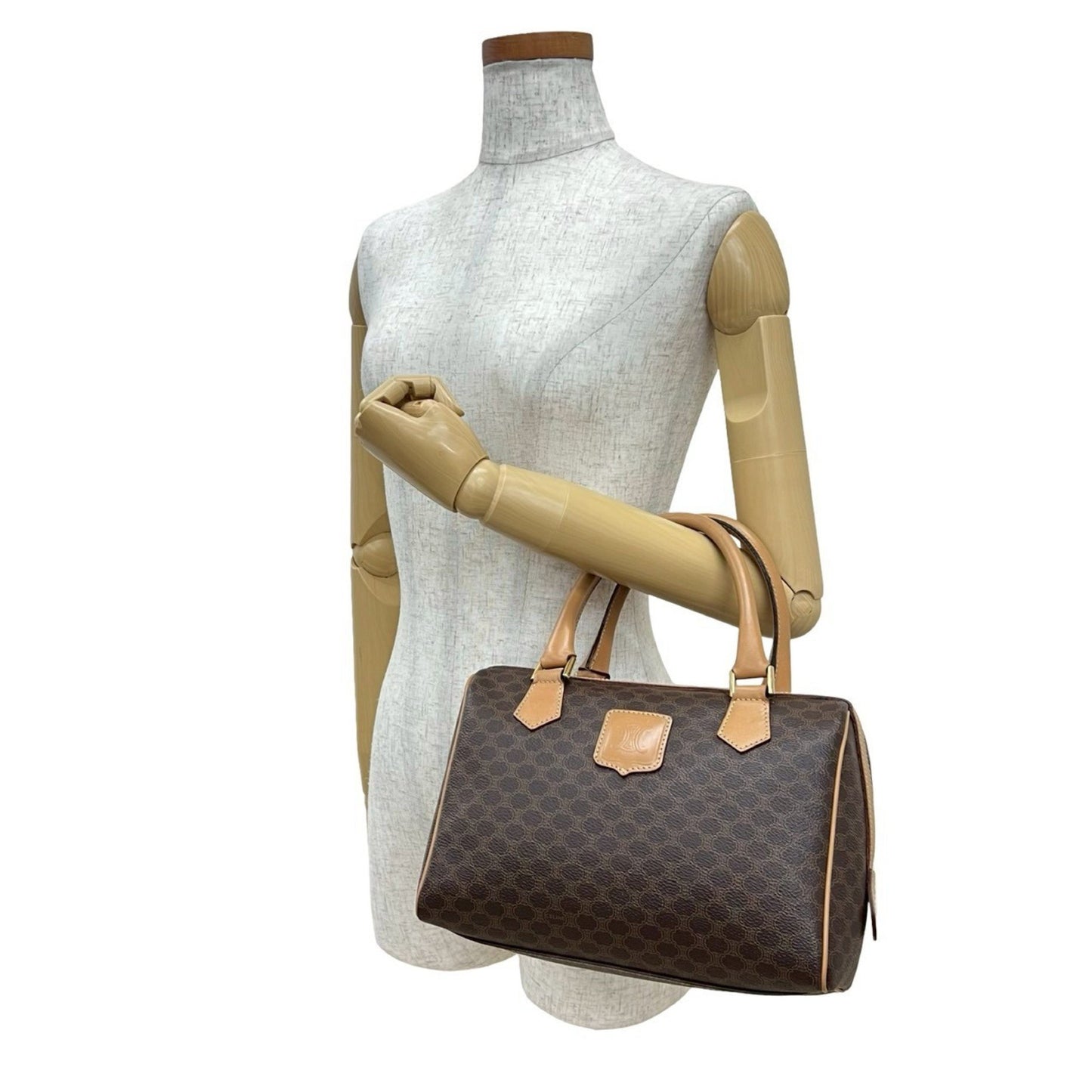 Celine Macadam Blason Logo Print Leather Handbag/Mini Boston Bag Brown 27020