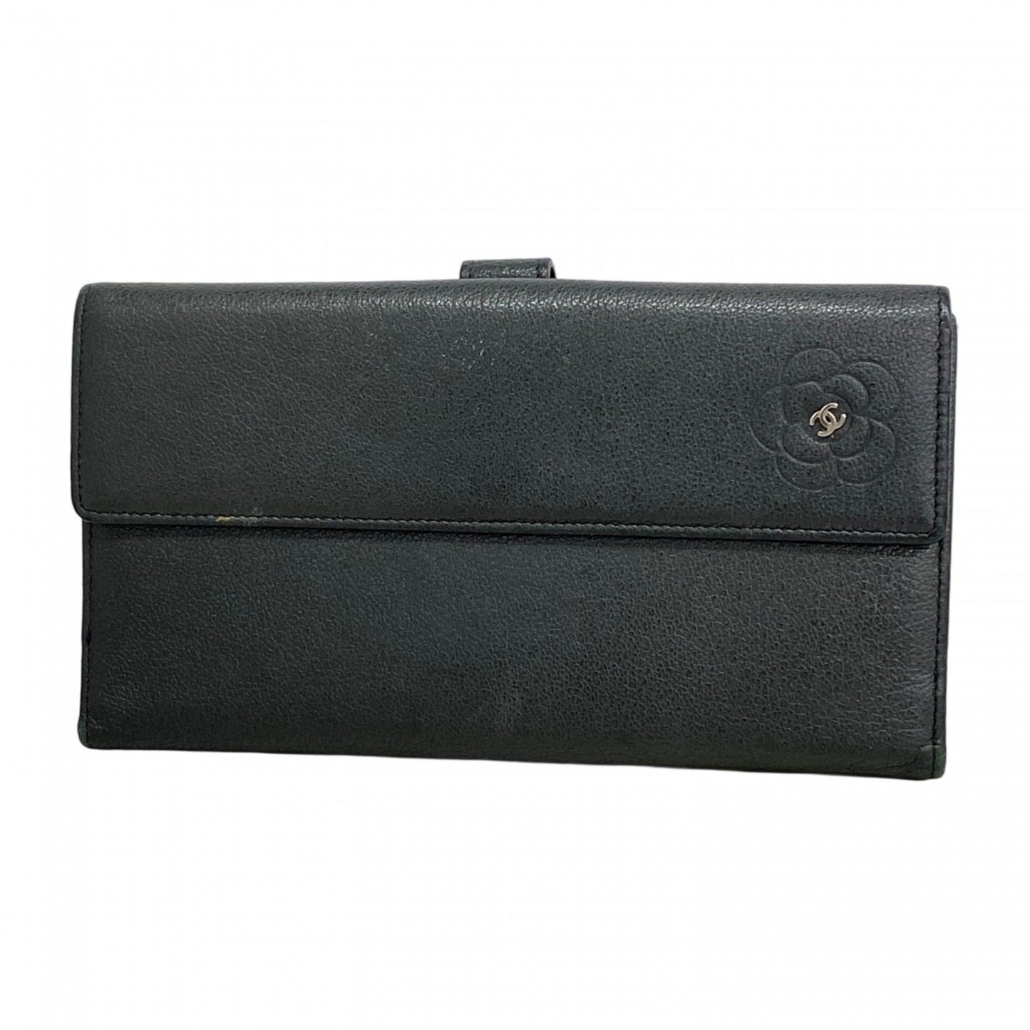 Chanel Camellia Leather Long Wallet Black
