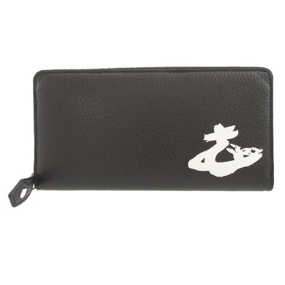 Unused Vivienne Westwood Orb Pattern Leather Black Round Zip Long Wallet 1657