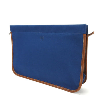 Hermes Clutch Bag Canvas Leather Navy Brown