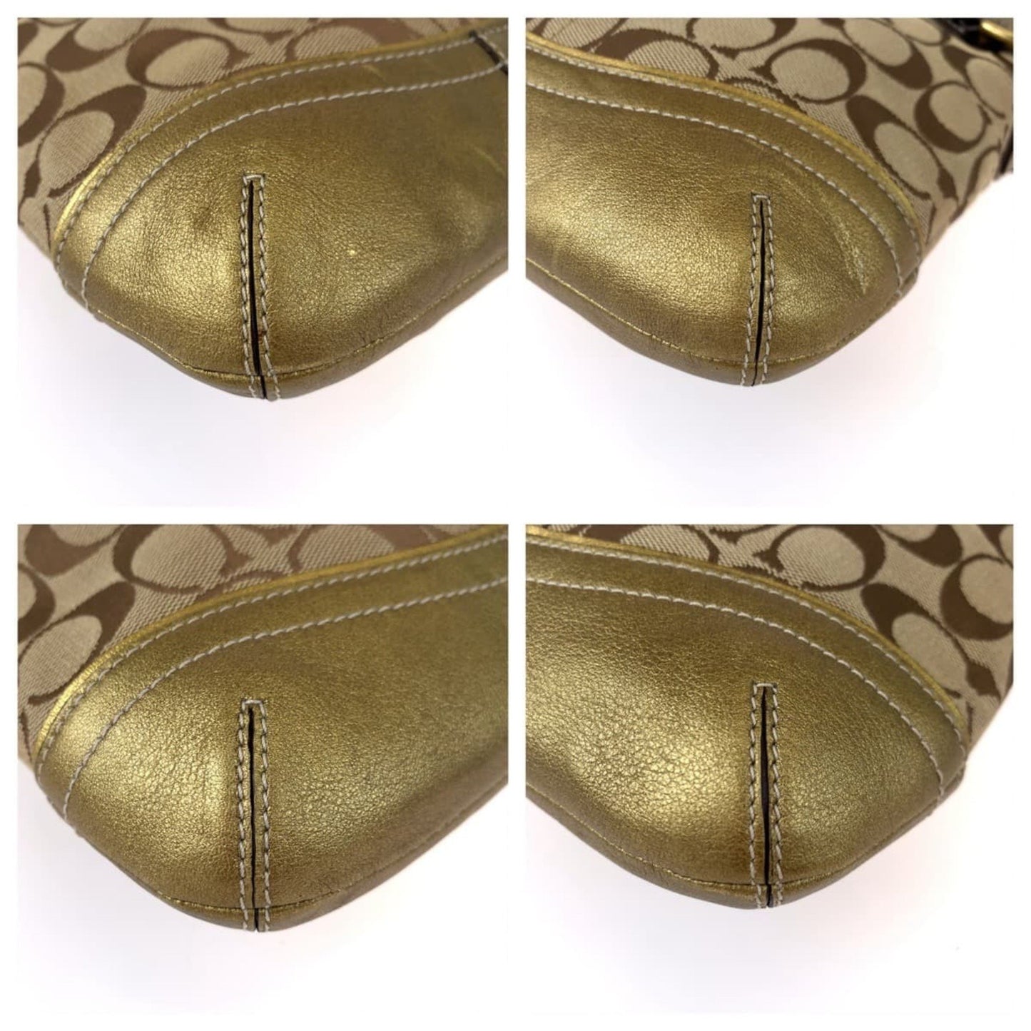 Coach Signature Beige Gold Canvas Leather 7090 Shoulder Bag Pochette Crossbody