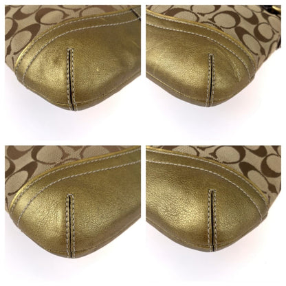 Coach Signature Beige Gold Canvas Leather 7090 Shoulder Bag Pochette Crossbody