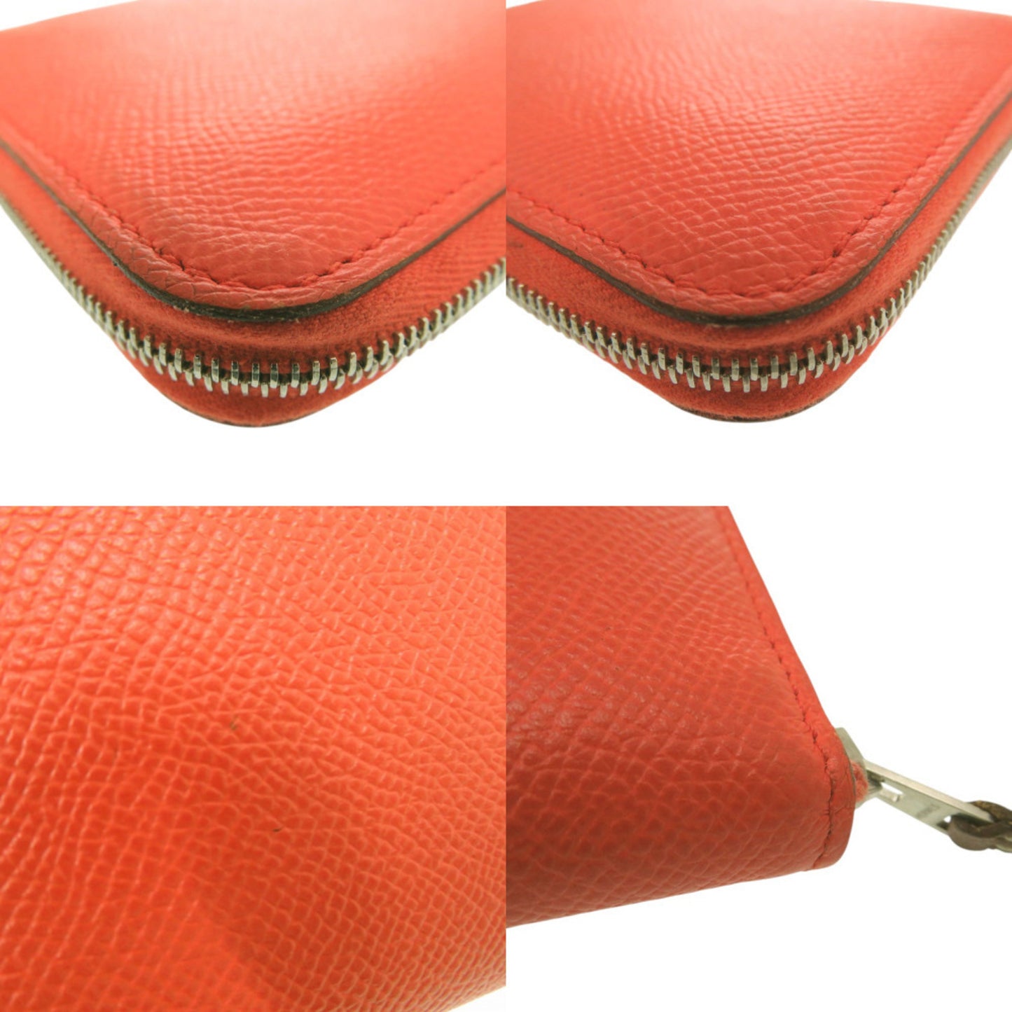 Herms Azap Compact Silk-In Coin Case X Ts 011 Au Leather Orange 0097 Hermes