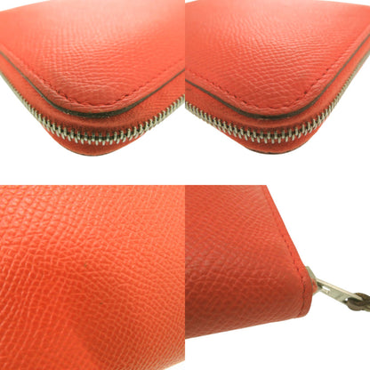 Herms Azap Compact Silk-In Coin Case X Ts 011 Au Leather Orange 0097 Hermes