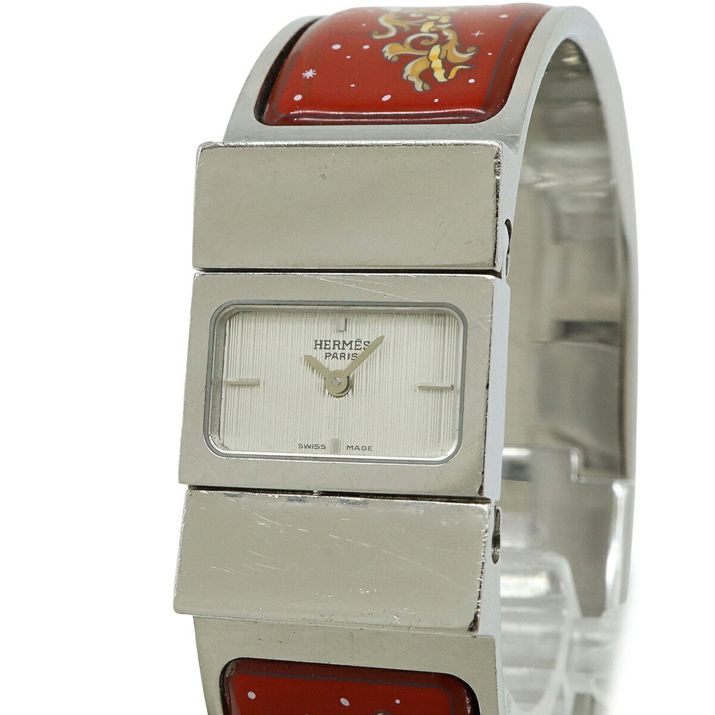 Hermes Loc Silver Dial Bangle Gp Enamel