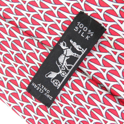 Hermes 5265 Sa 100% Silk Geometric Print Cravat Tie In Red With Box