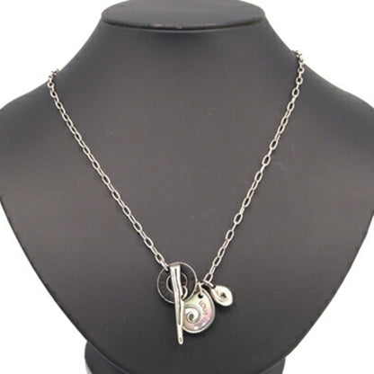 Louis Vuitton Necklace Sand Charms M62500 Silver Black Metal Shell Choker