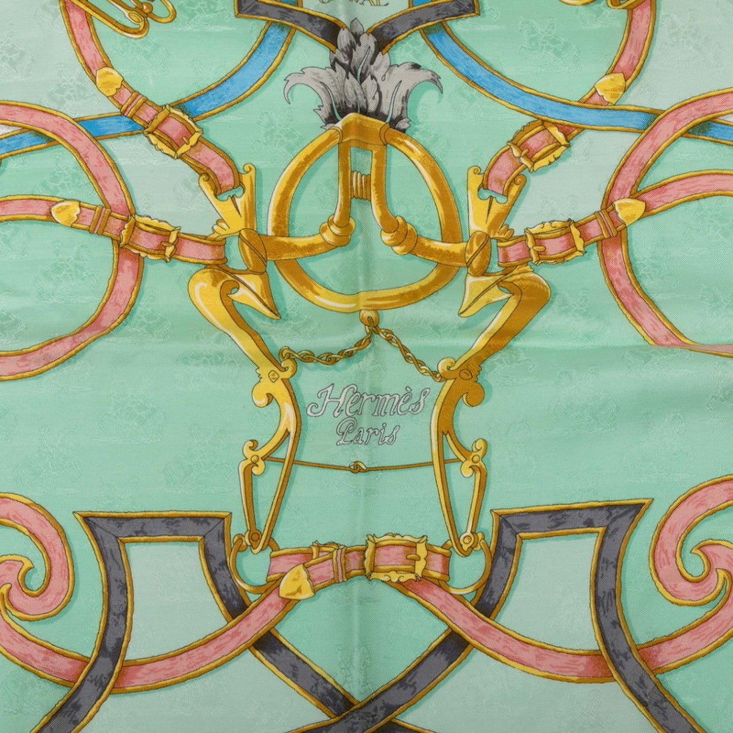 Hermes Herms Carr 90 "L'Instruction Du Roy" Scarf/Muffler In Green Multicolor Silk