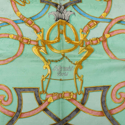 Hermes Herms Carr 90 "L'Instruction Du Roy" Scarf/Muffler In Green Multicolor Silk