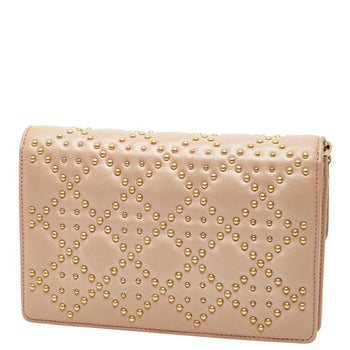 Christian Dior Dior Cannage Stud Chain Wallet Shoulder Bag In Pink Leather