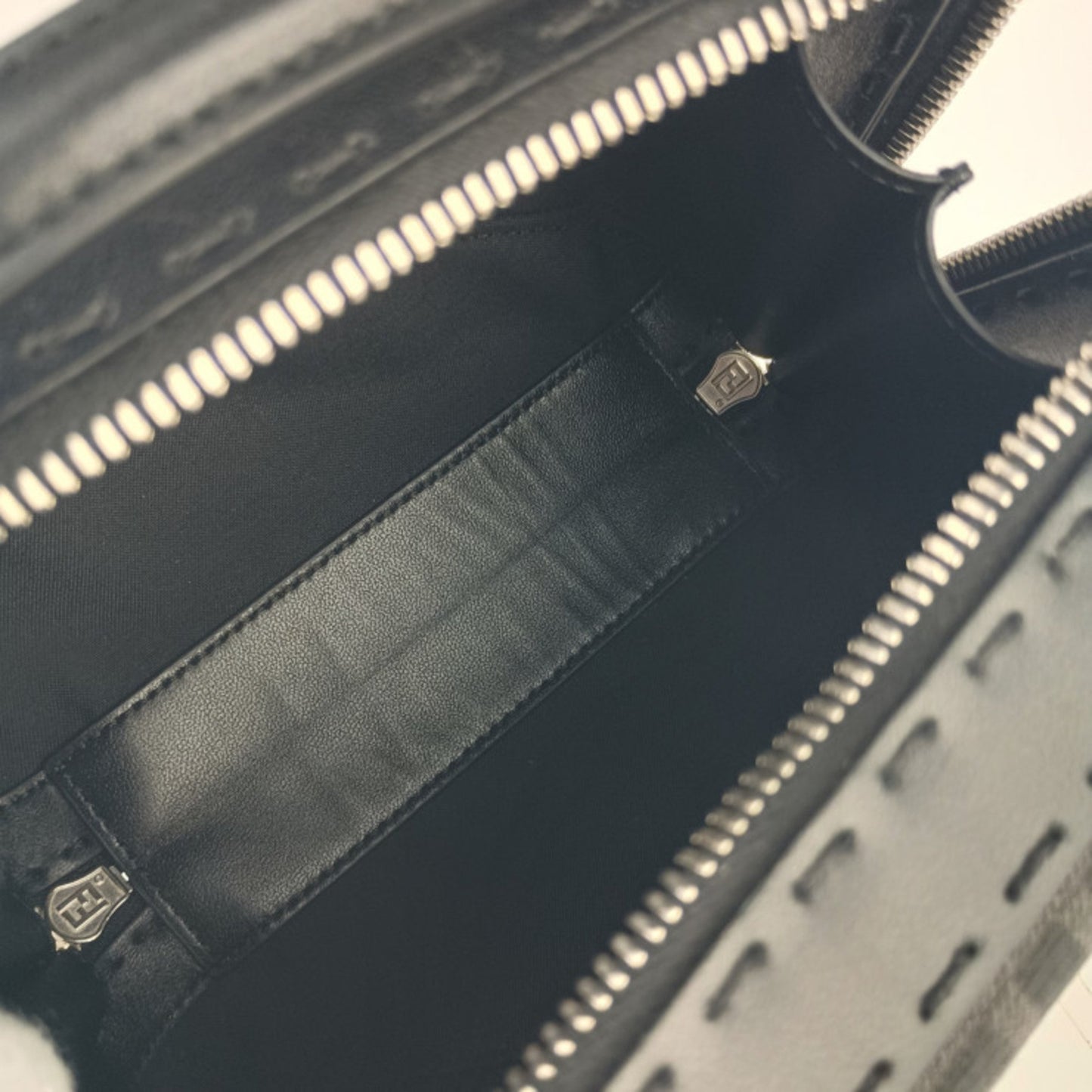 Fendi Zucca Mini Shoulder Bag 7Va552 Grey Black Canvas Leather