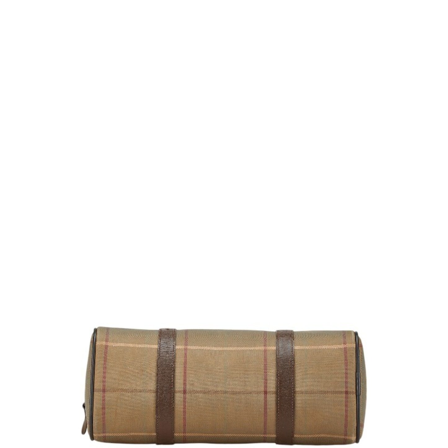 Burberry Check Shadow Horse Handbag Mini Boston Bag Khaki Brown Canvas Leather