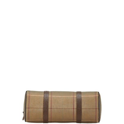 Burberry Check Shadow Horse Handbag Mini Boston Bag Khaki Brown Canvas Leather