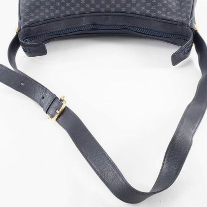Celine Blason Shoulder Bag In Navy Macadam