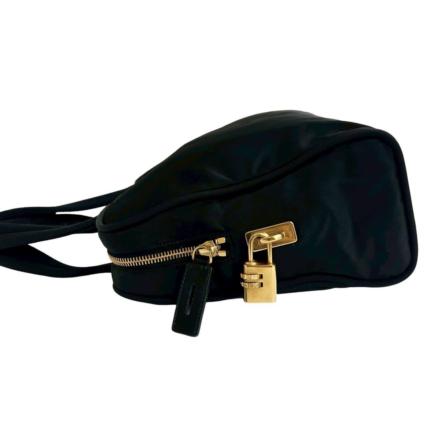Prada Prada Triangle Logo Gold Plated Tessuto Nylon Handbag Mini Boston Bag Black 144-5