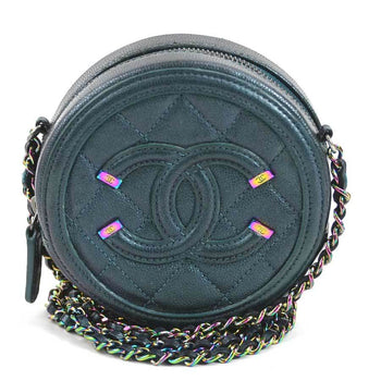 Chanel Shoulder Bag Matelasse Coco Mark Caviar Leather/Metal Metallic Dark Green/Aurora