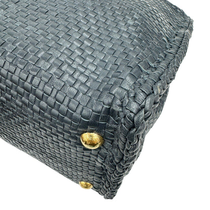 Prada 1Bg258 Shoulder Bag Madras Handbag Leather Navy
