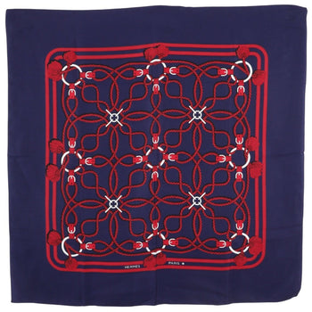 Hermes Carree Scarf Muffler Rope Pattern Silk Navy/Red