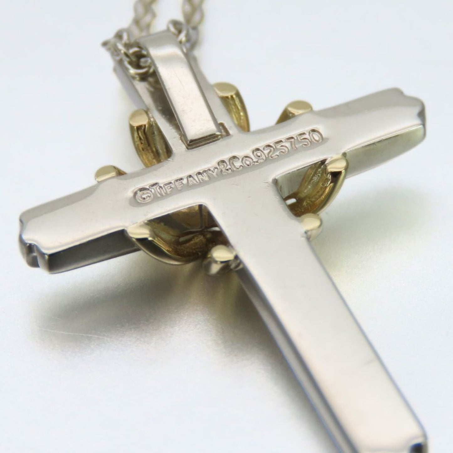 Tiffany Necklace Signature Cross Silver 925 K18Yg Approx. 7.8G Yellow Gold Combination