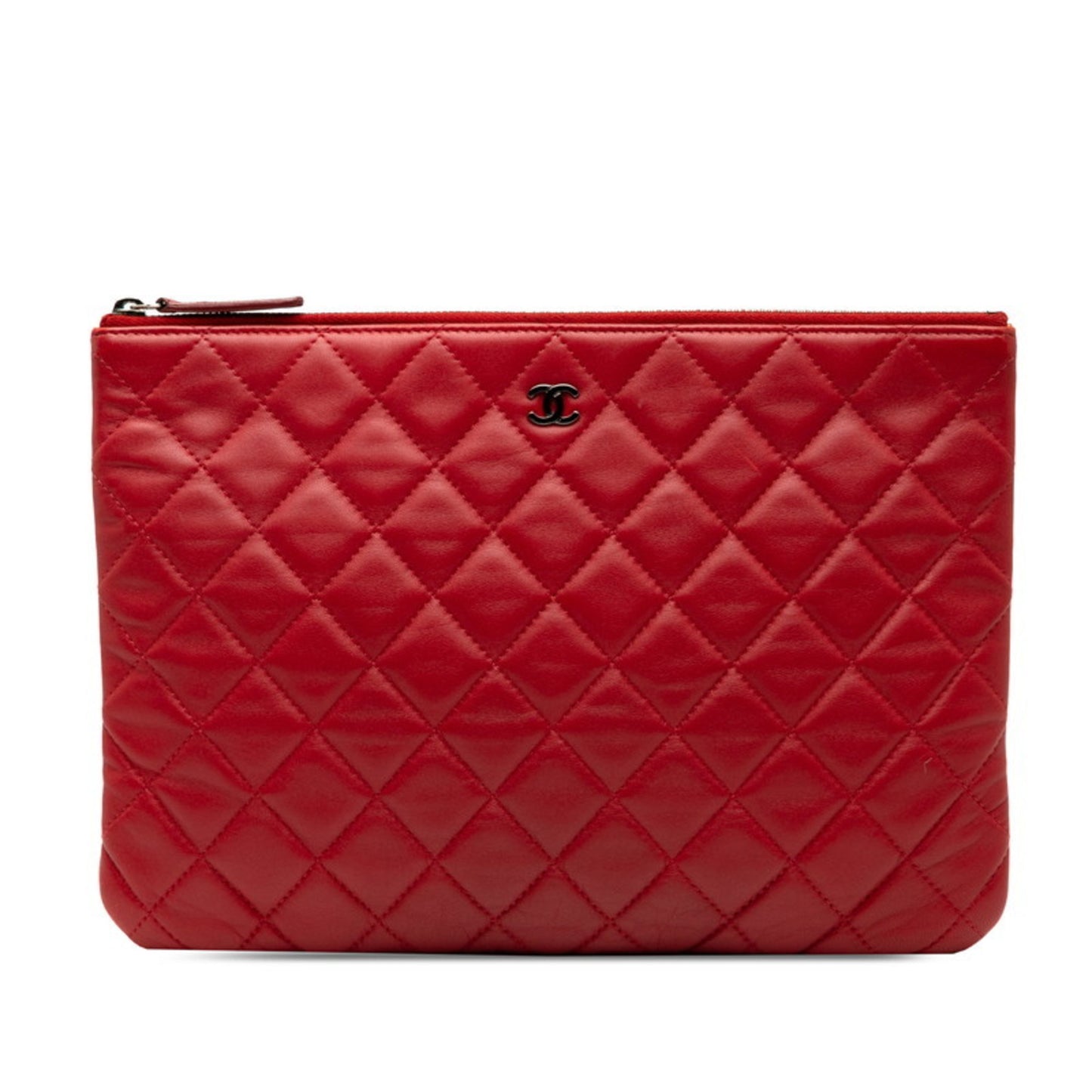 Chanel Matelasse Coco Mark Clutch Bag In Red Lambskin