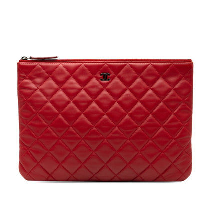 Chanel Matelasse Coco Mark Clutch Bag In Red Lambskin