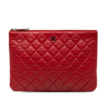 Chanel Matelasse Coco Mark Clutch Bag In Red Lambskin